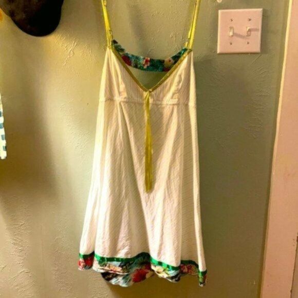 Vintage Free People halter white with green ribbon trim M - Picture 2 of 9